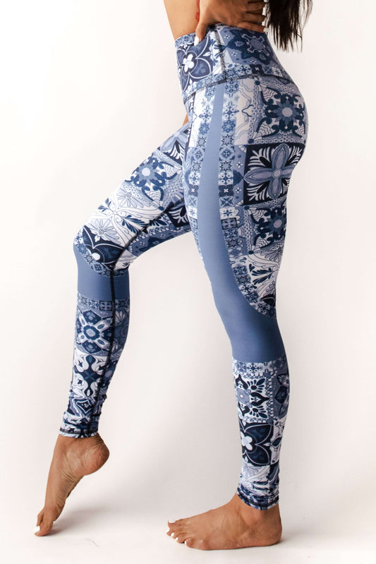 YOGA DEMOCRACY YOGA LEGGINGS: BLUE MOSAIC