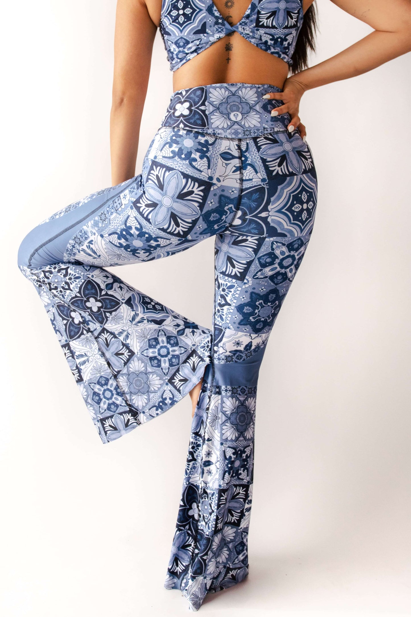 YOGA DEMOCRACY BELL BOTTOMS: BLUE MOSAIC