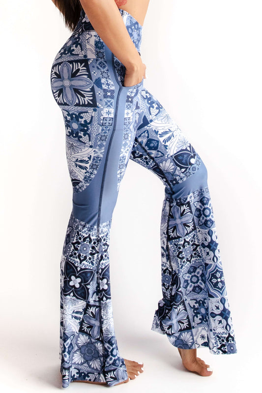 YOGA DEMOCRACY BELL BOTTOMS: BLUE MOSAIC