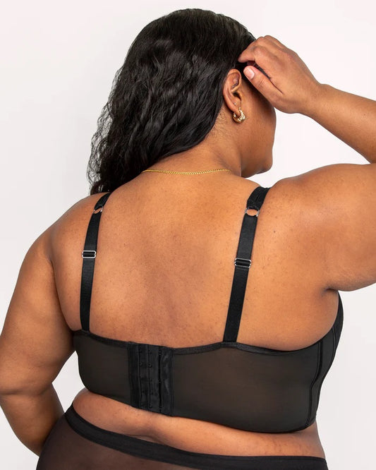 CURVY COUTURE NO SHOW LACE CORSET BRA: BLACK HUE