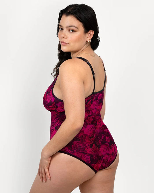 CURVY COUTURE SHEER MESH BODYSUIT: DRAMATIC ROSE