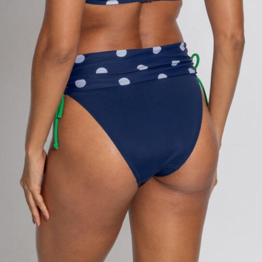 POUR MOI BEACH HOUSE FOLD OVER SWIM BRIEF: NAVY DOT