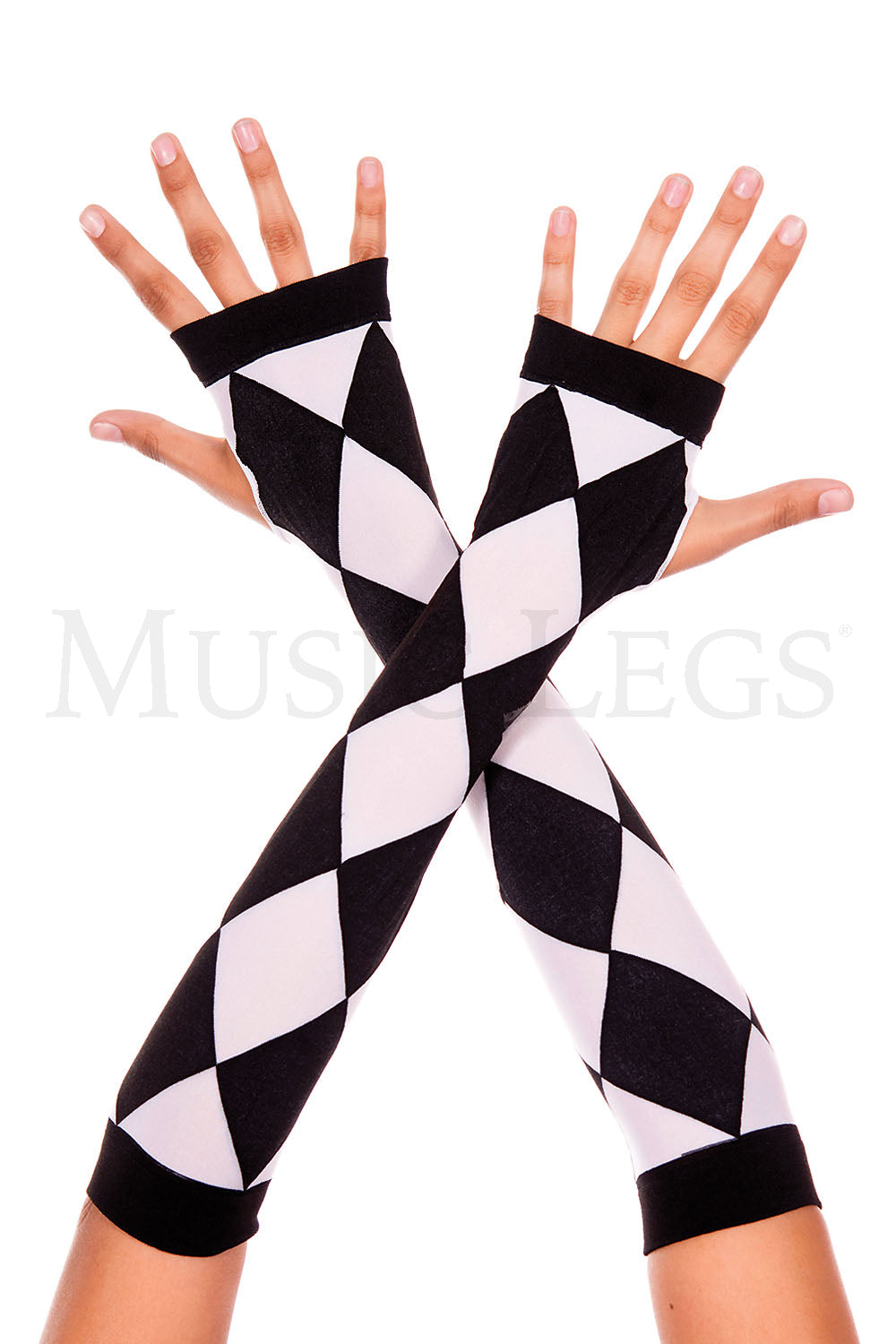 MUSIC LEGS BLACK & WHITE DIAMOND PATTERN GLOVES