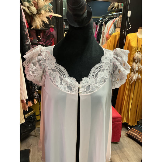 VINTAGE SHADOWLINE PINK WITH GREEN FLORAL BED JACKET (SMALL)