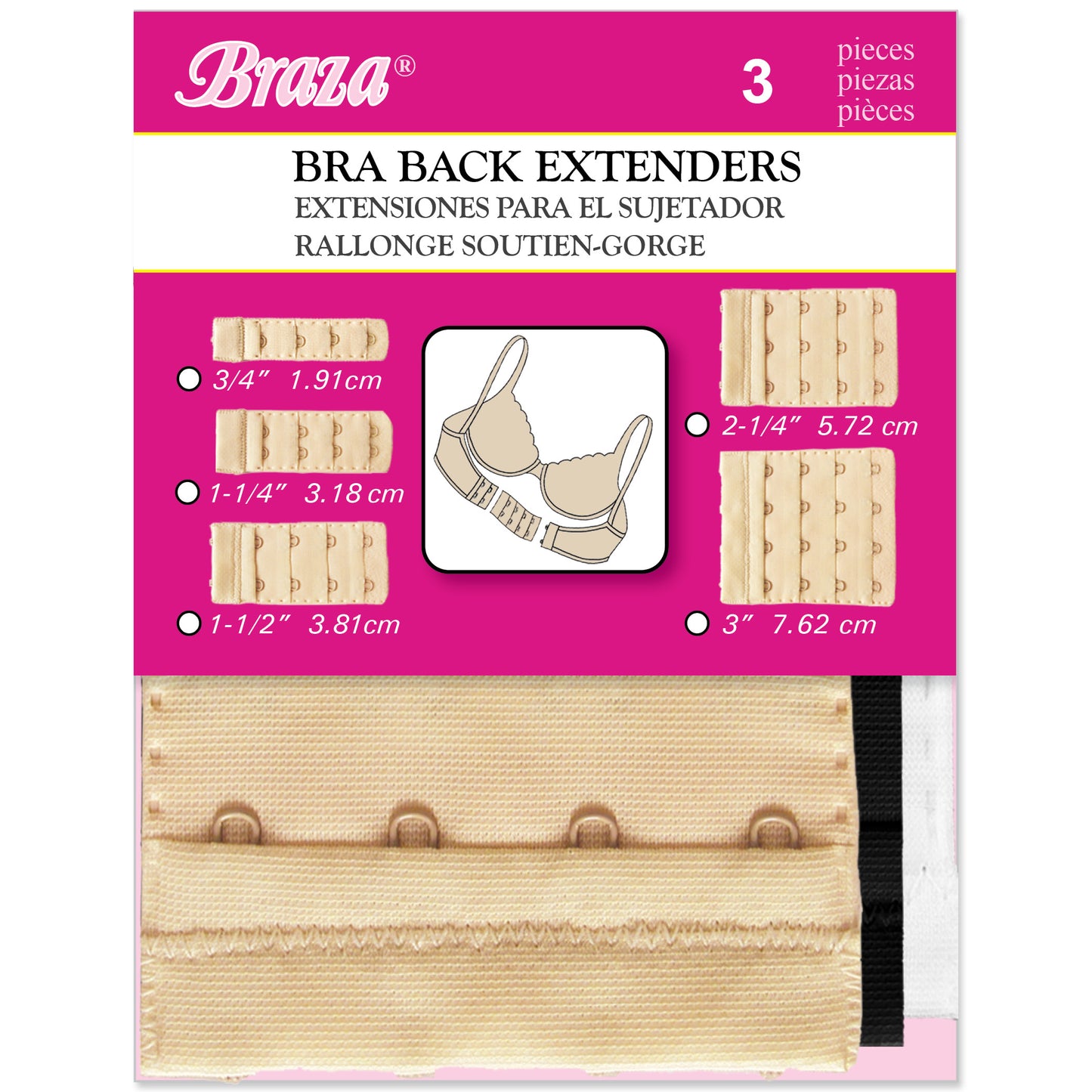 BRAZA 4-HOOK BRA EXTENDERS (3 PACK - BLACK)