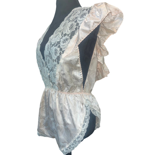 VINTAGE RETRO PEACH TEDDY: MEDIUM/LARGE