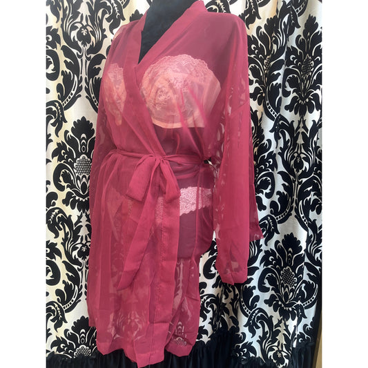 VINTAGE EMPIRE INTIMATES SHEER MERLOT ROBE: ONE SIZE