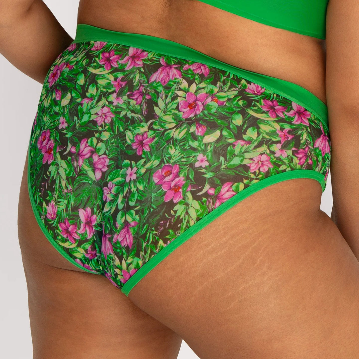 CURVY COUTURE SHEER MESH HI-CUT BRIEF: LUSH TROPICS