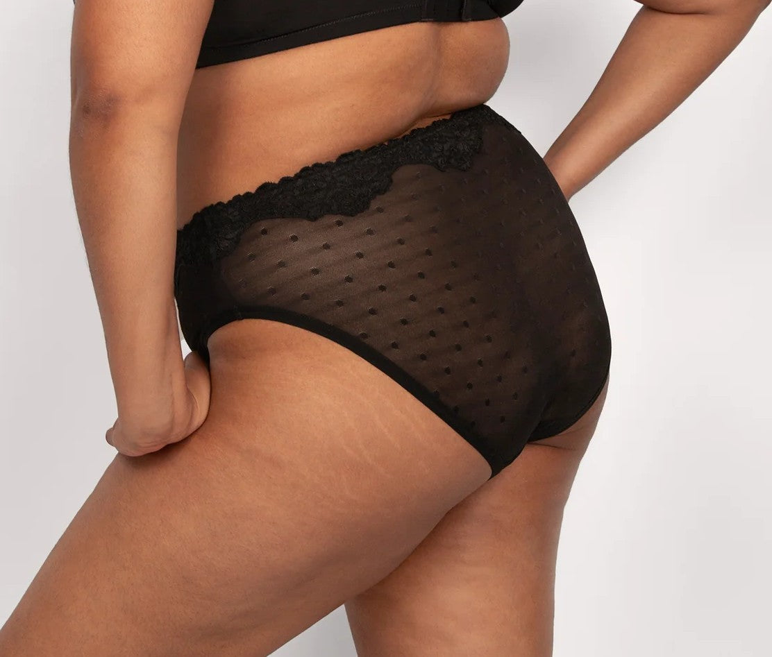 CURVY COUTURE SHEER WHISPER HI-CUT BRIEF: BLACK