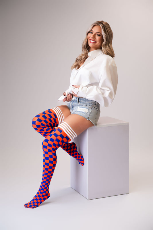 KIX'IES GAME DAY ORANGE & BLUE THIGH HIGHS