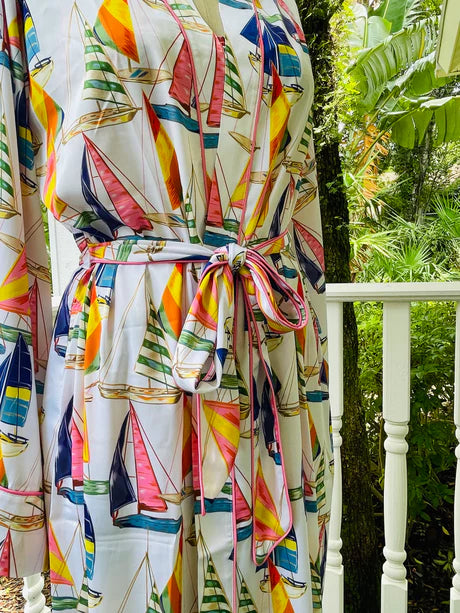 17095 KILO BRAVA SATIN MAXI ROBE: SAIL AWAY