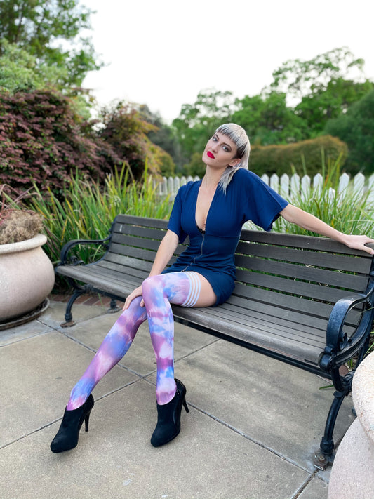 KIX'IES MADISEN BLUE & PURPLE TIE DYE THIGH HIGHS