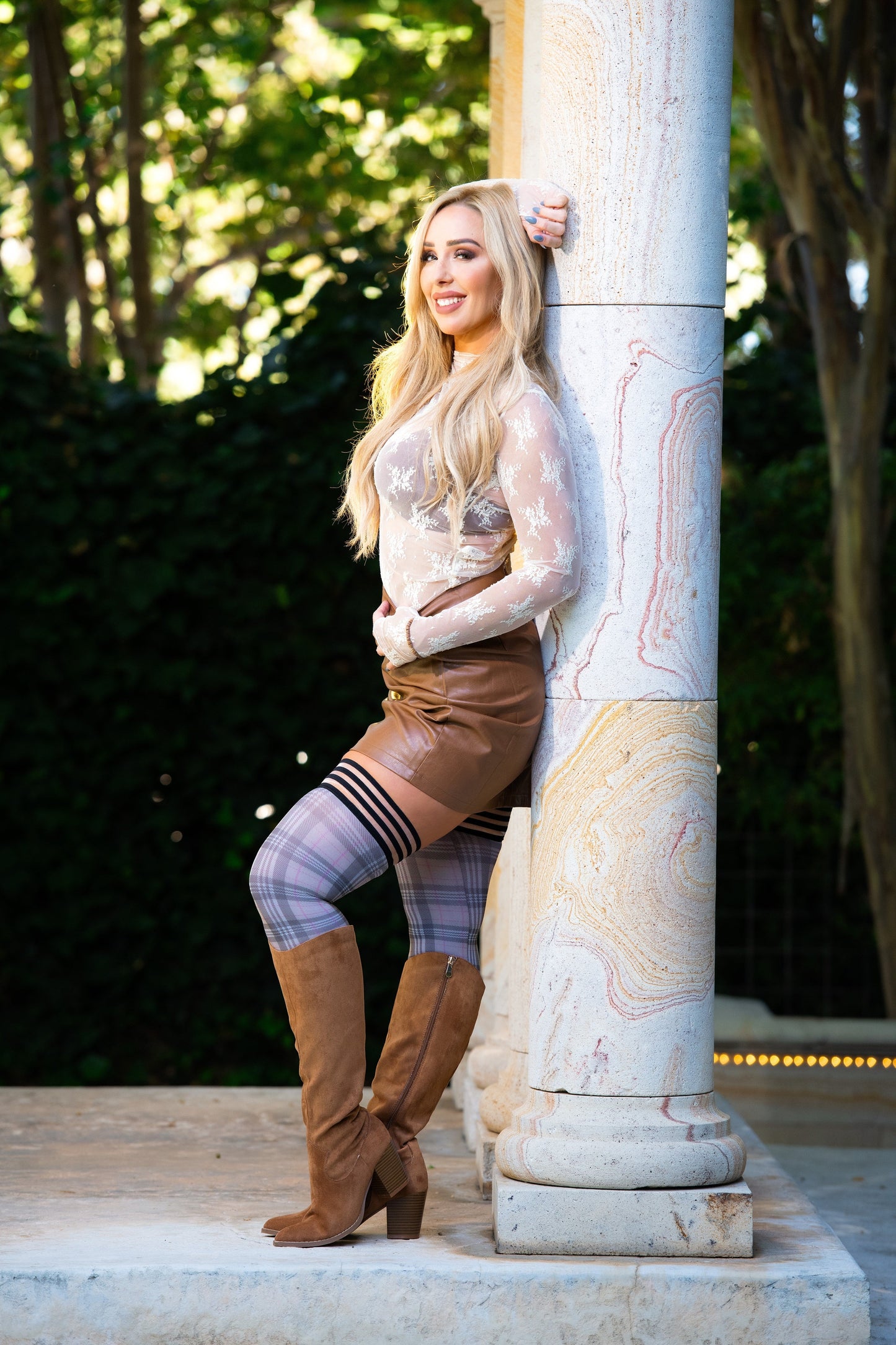 KIX'IES "LORI" TAN/BLACK PLAID THIGH HIGHS
