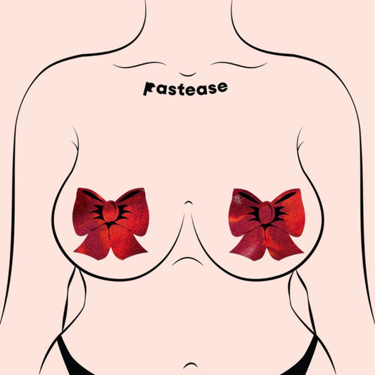 PASTEASE HOLOGRAPHIC RED BOWS PASTIES
