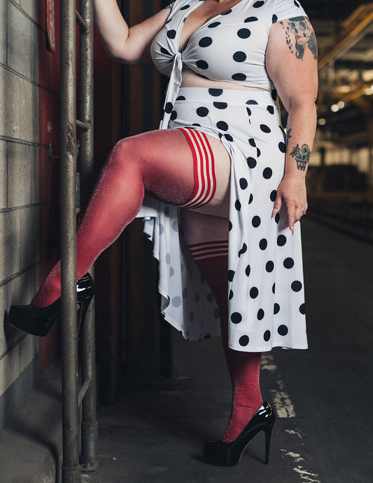 KIX'IES HOLLY SHIMMER CRANBERRY THIGH HIGHS