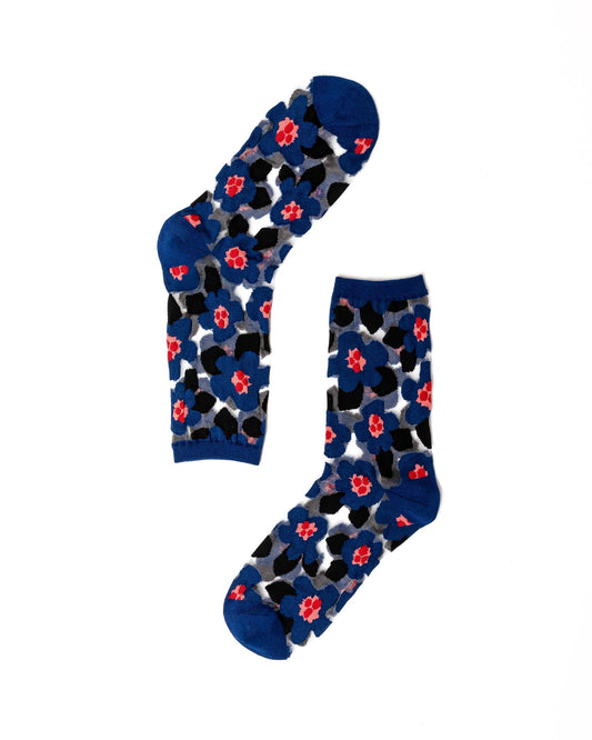 SOCK CANDY "BOLD BLUE FLORAL" SHEER SOCKS