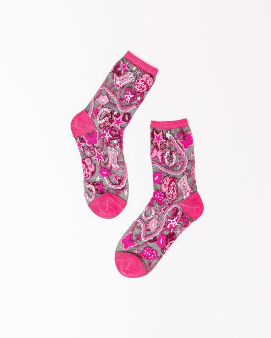 SOCK CANDY SHEER CREW SOCKS: DISCO BARBIE