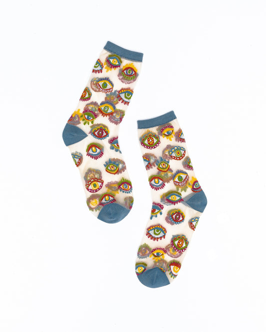 SOCK CANDY EVIL EYE SHEER CREW SOCKS
