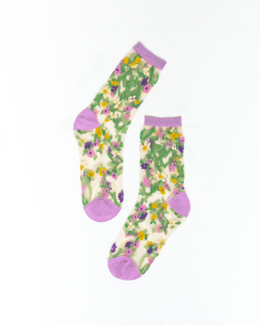 SOCK CANDY SHEER CREW SOCKS: HEART FLORAL