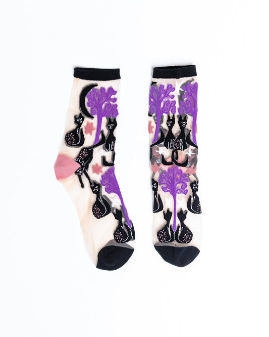 SOCK CANDY SHEER CREW SOCKS: NOCTURNAL CATS