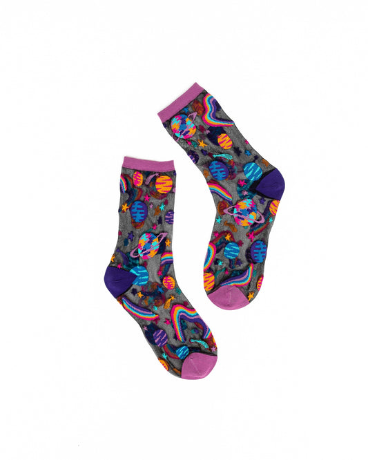 SOCK CANDY POP ART PLANETS SHEER CREW SOCKS
