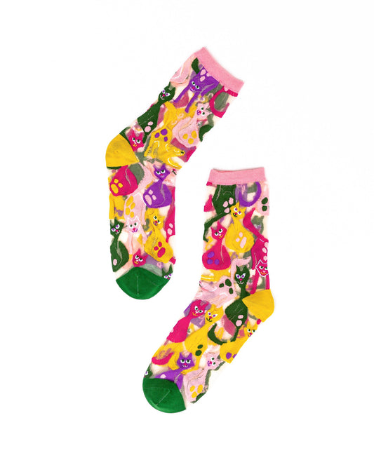 SOCK CANDY DOPAMINE CATS SHEER CREW SOCKS