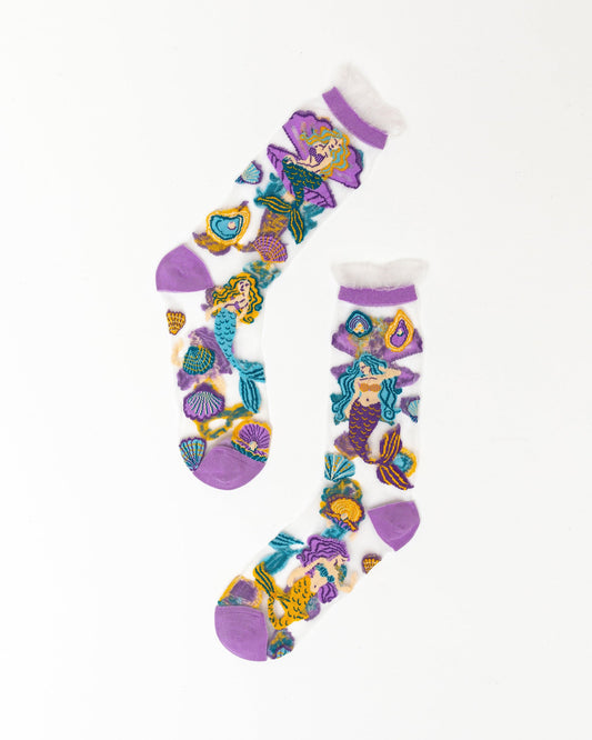 SOCK CANDY RUFFLE SHEER CREW SOCKS: WHIMSICAL MERMAID