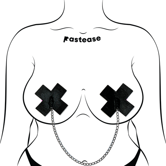 PASTEASE LIQUID BLACK X CROSS WITH SILVER CHAIN PASTIES