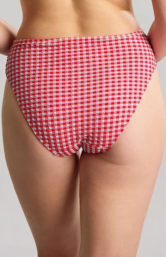 PANACHE MIDI GATHER BIKINI BOTTOM: RED GINGHAM