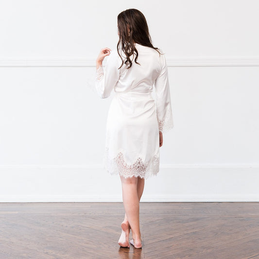 SILKY BRIDAL LACE TRIMMED WEDDING ROBE
