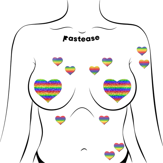 PASTEASE BODY MINI'S: 10 RAINBOW HEARTS NIPPLE & BODY PASTIES