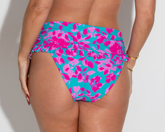 POUR MOI OCEAN BREEZE FOLD OVER BRIEF: BLUE FLORAL