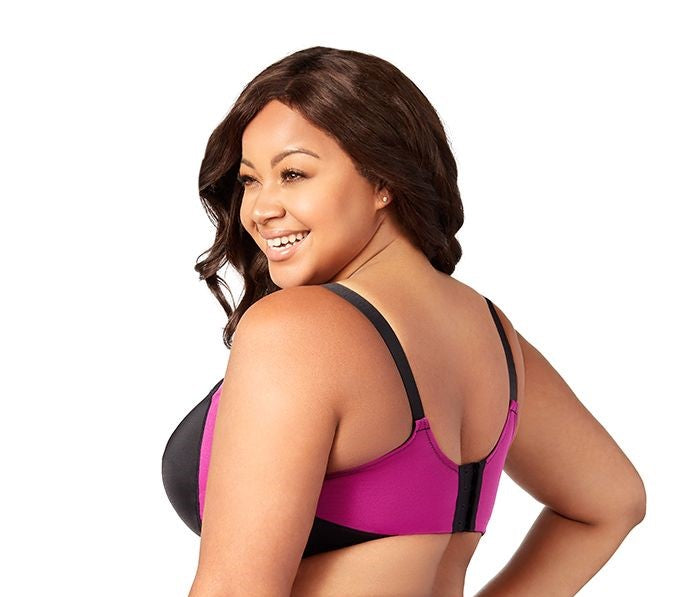 ELILA MICROFIBER SPORTS BRA: BLACK/FUSCHIA