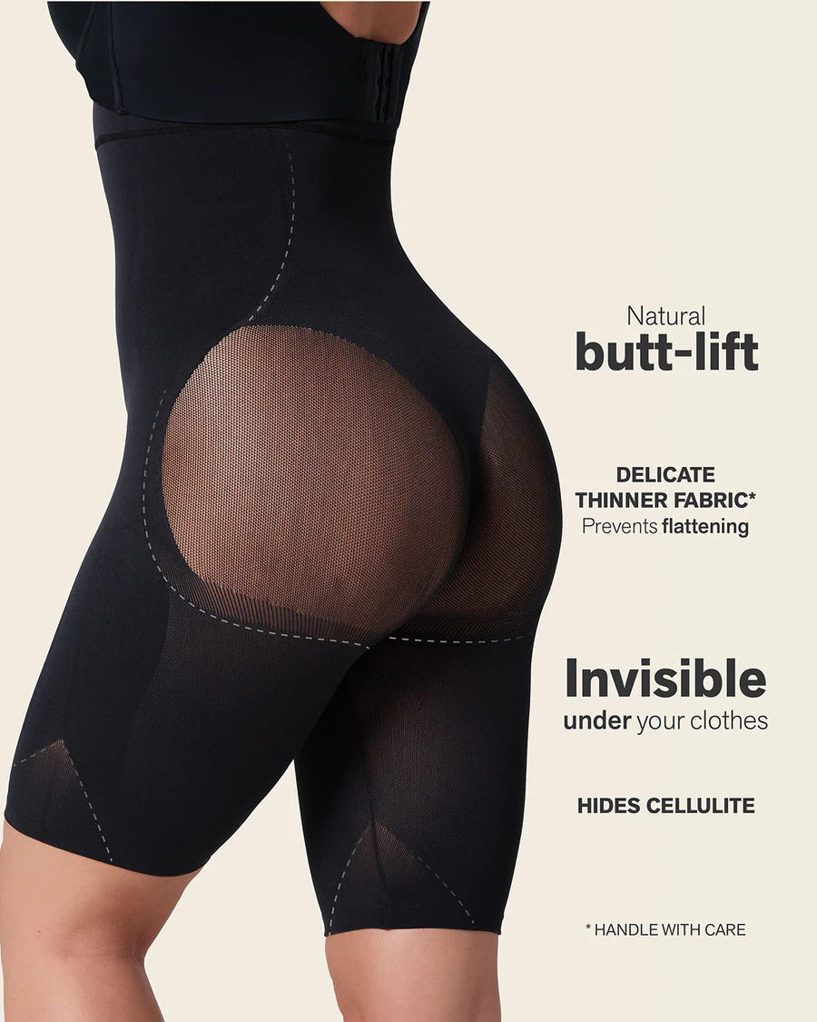 LEONISA INVISIBLE HIGH WAIST SHAPER SHORT: BLACK