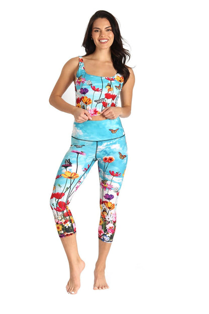 YOGA DEMOCRACY PRINTED YOGA CROPS: FLOWER BOMB