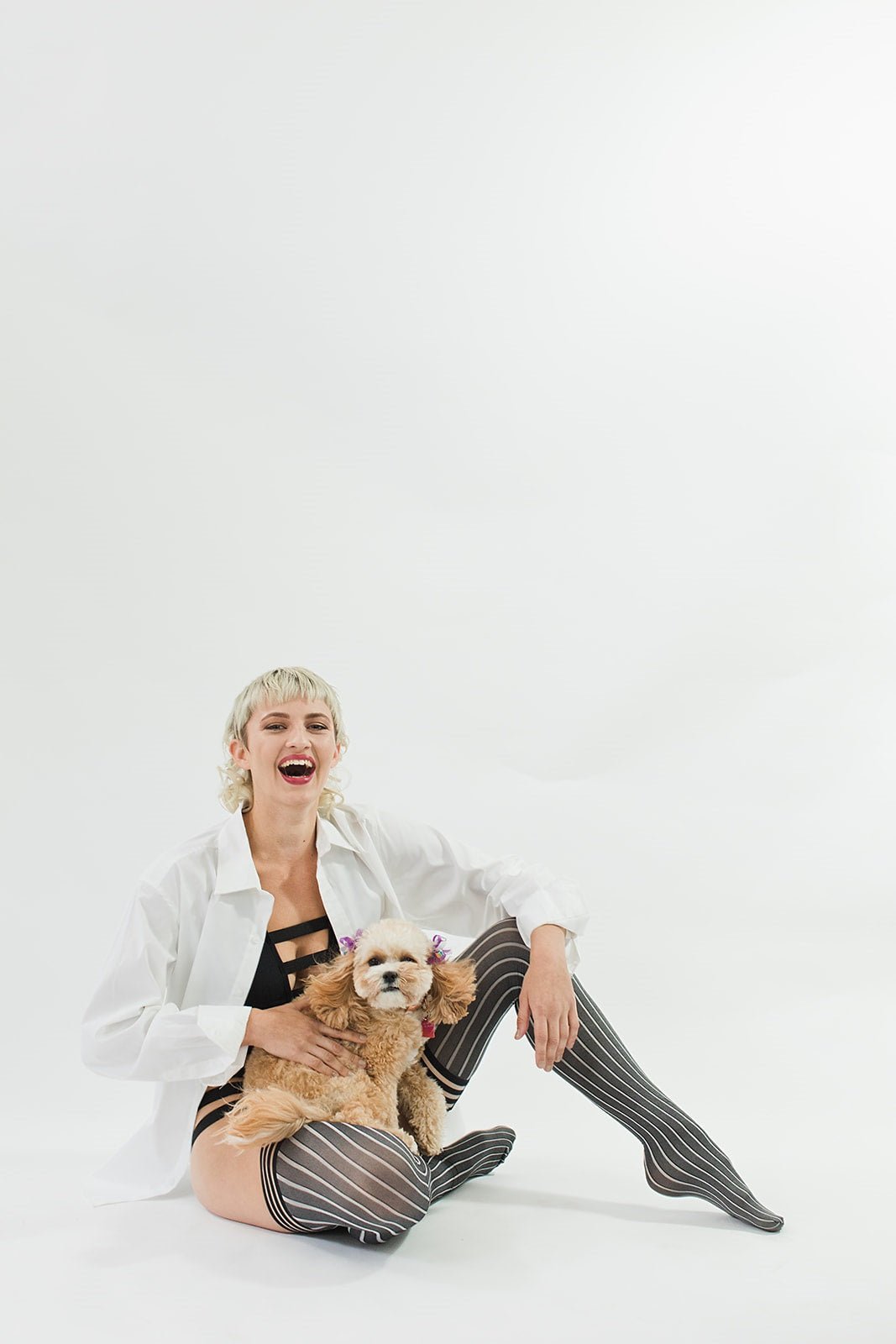 KIX'IES ANNABELLE PINSTRIPE THIGH HIGHS