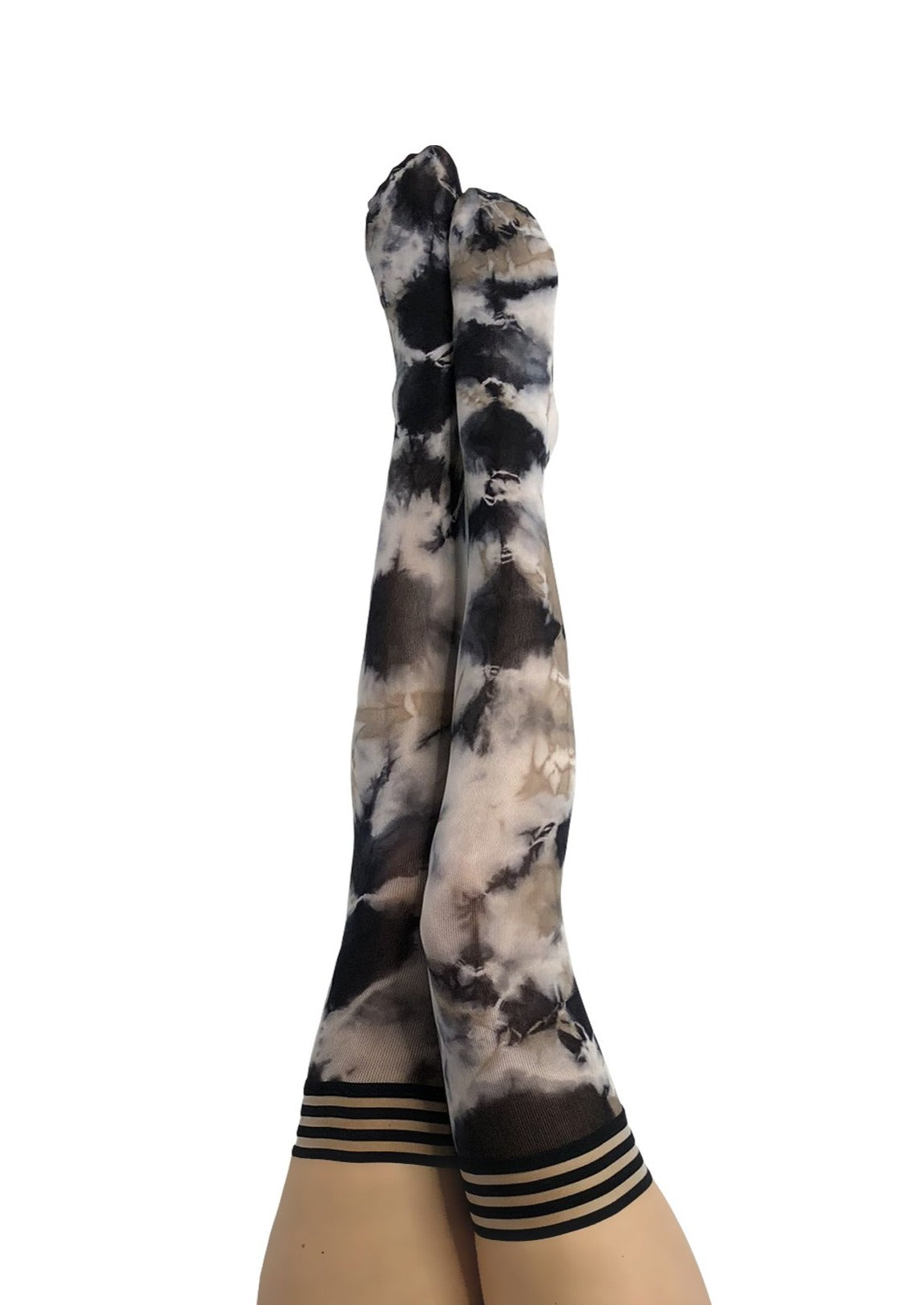 KIX'IES MACKENZIE BLACK & WHITE TIE DYE THIGH HIGHS