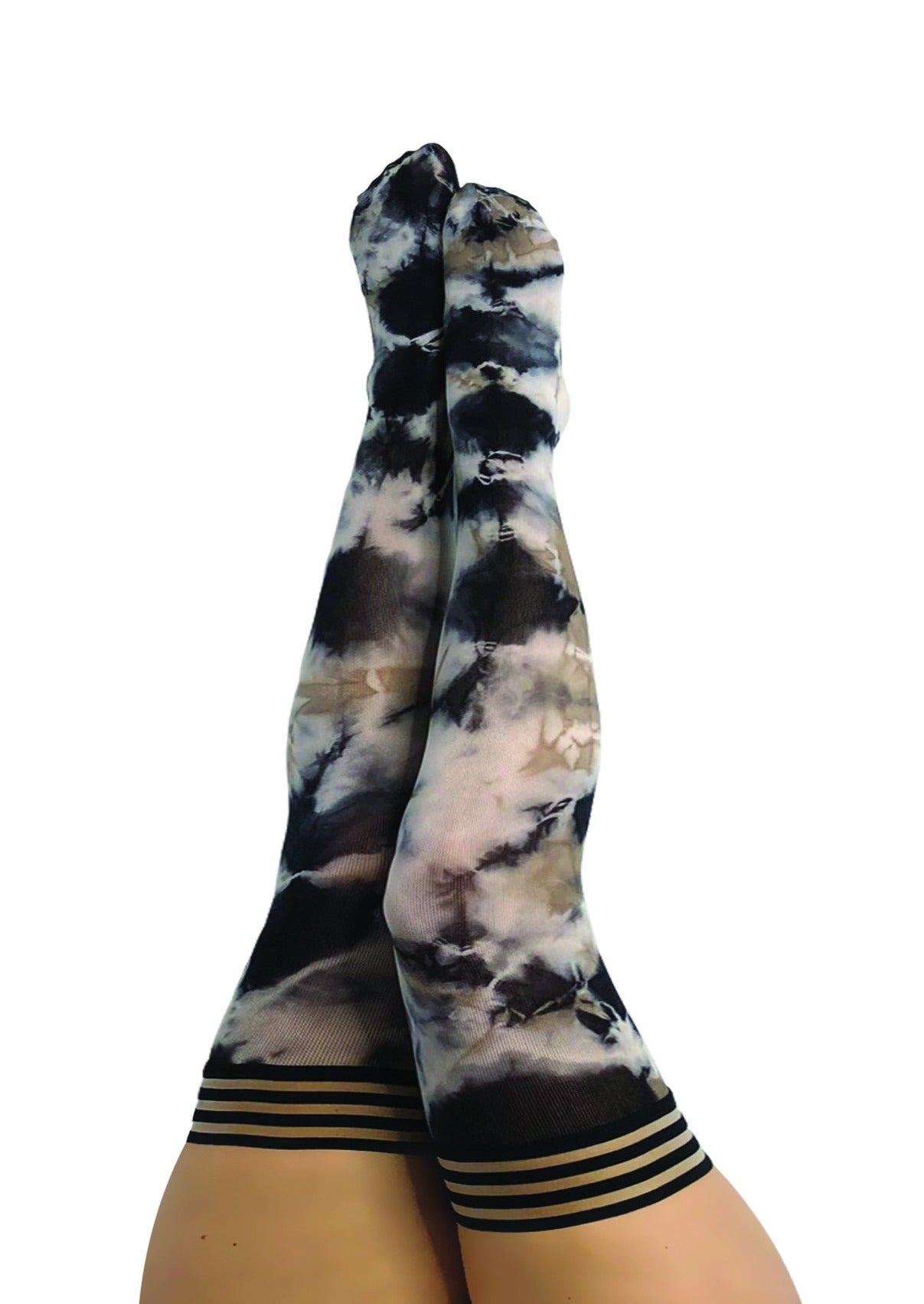 KIX'IES MACKENZIE BLACK & WHITE TIE DYE THIGH HIGHS
