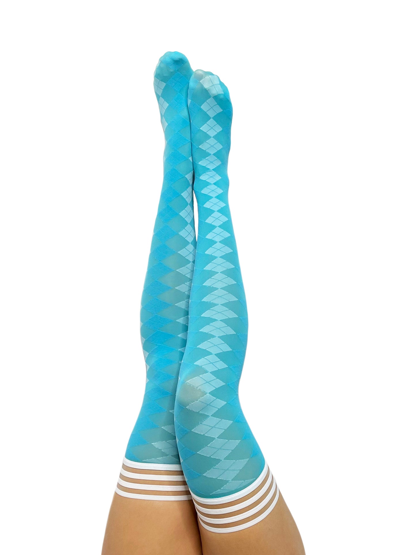 KIX'IES TEAL ARGYLE THIGH HIGHS
