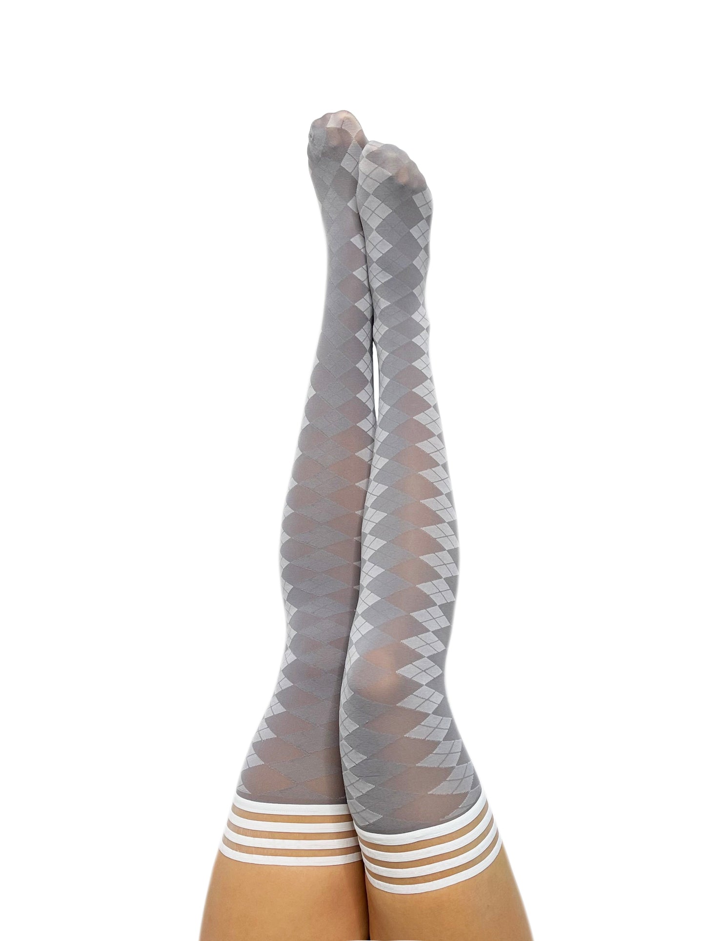 KIX'IES GOLF COLLECTION: GREY ARGYLE THIGH HIGHS