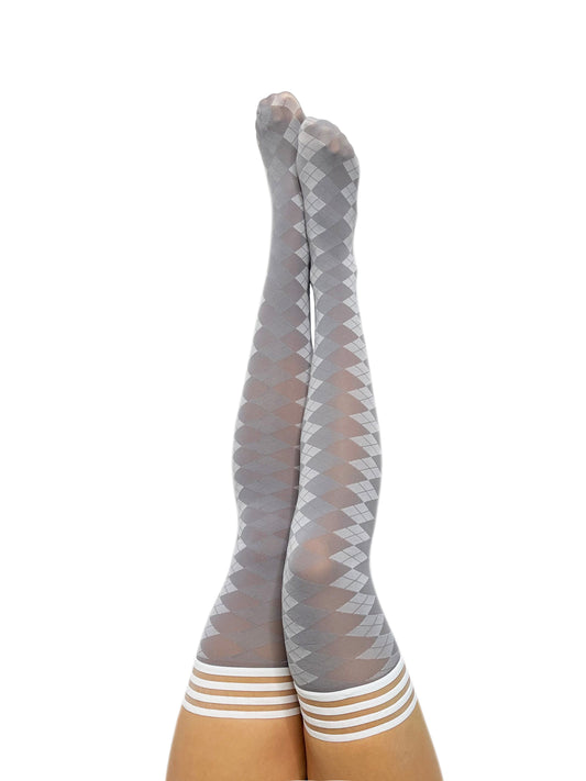KIX'IES GOLF COLLECTION: GREY ARGYLE THIGH HIGHS