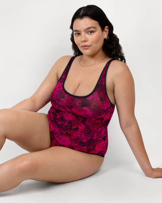 CURVY COUTURE SHEER MESH BODYSUIT: DRAMATIC ROSES