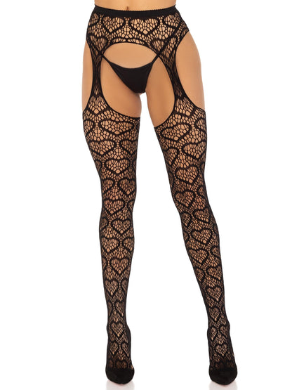 LEG AVENUE AMORE HEART NET SUSPENDER PANTYHOSE