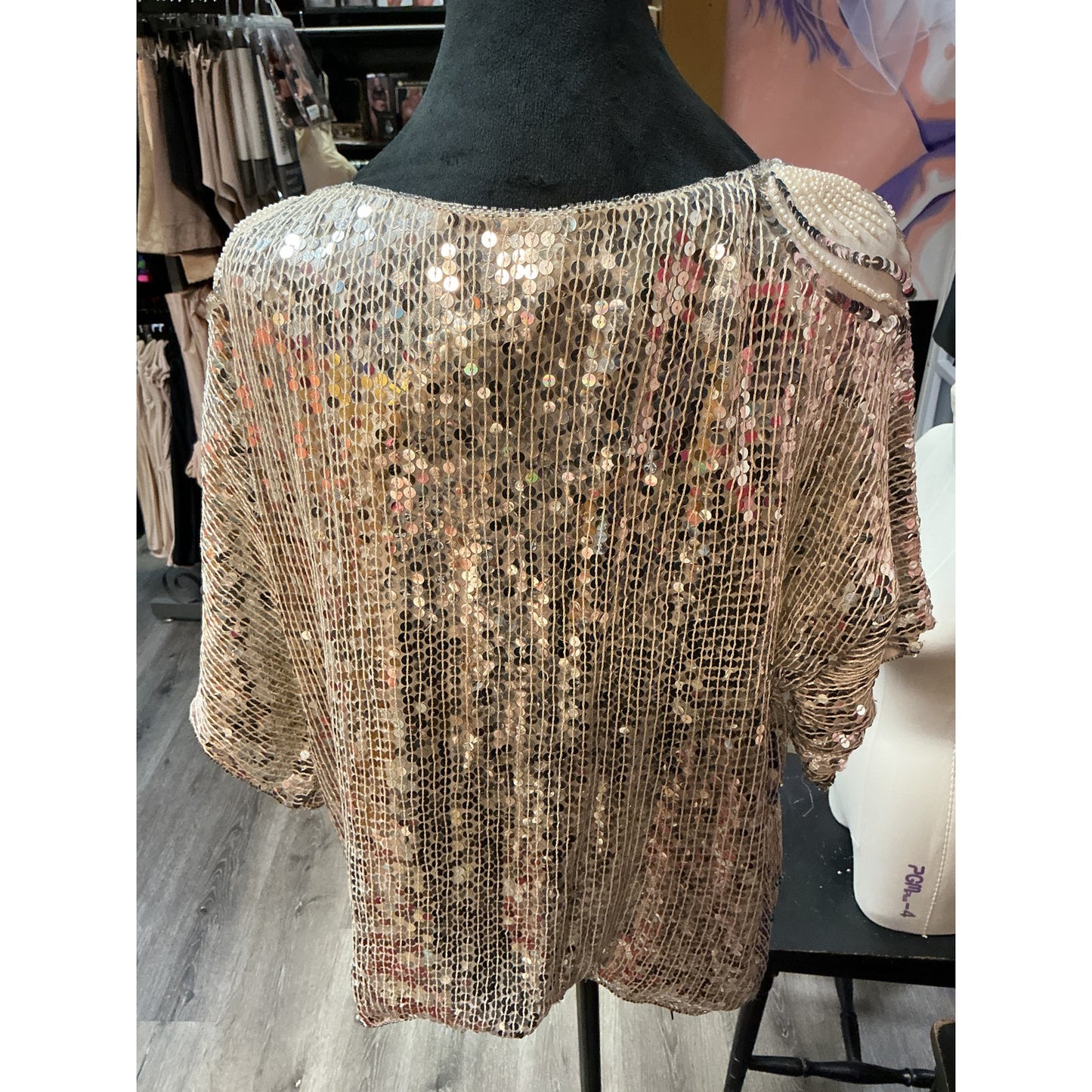 VINTAGE ROYAL RETRO SILVER SEQUIN & BEADED 80'S TOP
