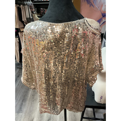 VINTAGE ROYAL RETRO SILVER SEQUIN & BEADED 80'S TOP