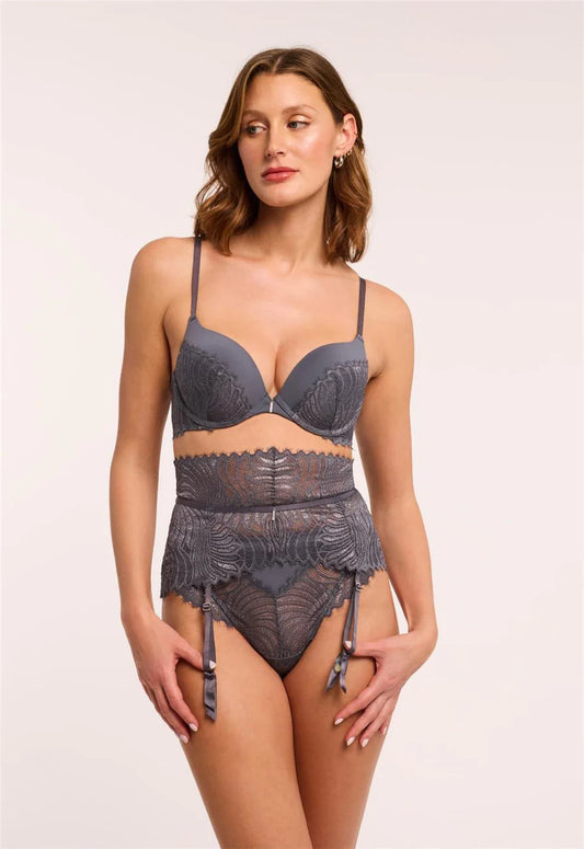 MONTELLE LIGHTS OUT WAIST CINCHER GARTER-BELT: MAGNET/SILVER