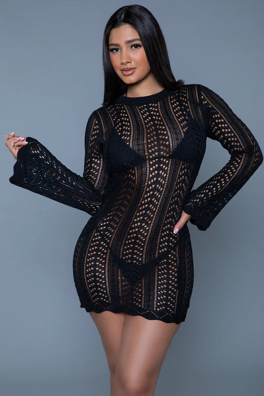BEWICKED CROCHET COVER-UP DRESS: BLACK
