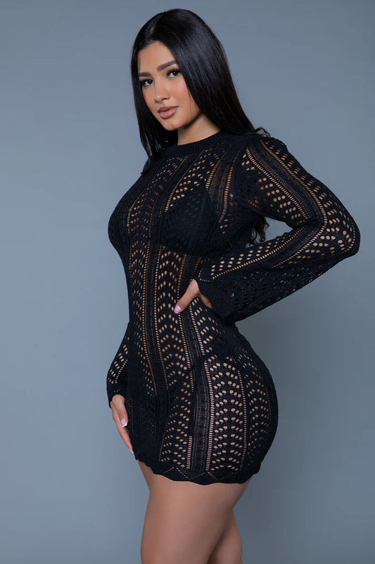 BEWICKED CROCHET COVER-UP DRESS: BLACK