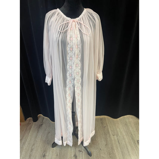 VINTAGE 1960'S MISS ELAINE #296 PINK SHEER PEIGNOIR NIGHTGOWN ROBE (MEDIUM)