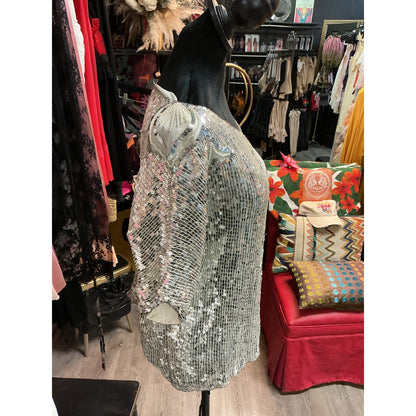 VINTAGE ROYAL RETRO SILVER SEQUIN & BEADED 80'S TOP